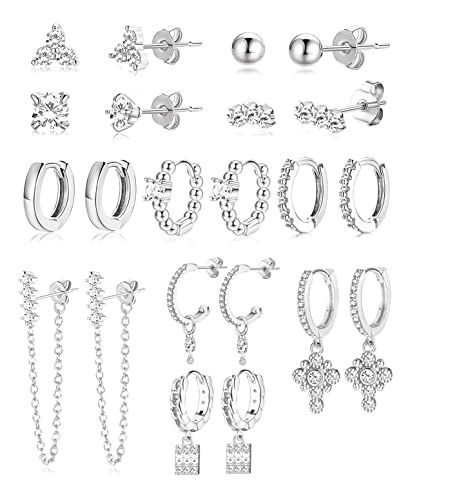 Morfetto Ohrringe Sets für mehrere Piercings 14K vergoldete Huggies Reifen Ohrstecker Ohrringe für Frauen Mädchen Kleine hypoallergene minimalistische Kettenreife CZ Ball Siber Ohrringe Sets von Morfetto