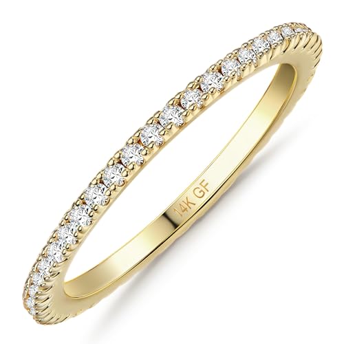 Morfetto 14 Karat Gold gefüllter Ring 2 MM dünne Eheringe Band CZ Einfache zierliche Ringe Gold Stapelbare Ringe Daumenringe Größe 10 von Morfetto