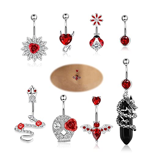 Morfetto 14G Bauchnabelring für Frauen Chirurgenstahl Bauch Langhantel Piercing Schmuck CZ Herz Schmetterling Bauchring Nabelringe Packung Schwarz A von Morfetto