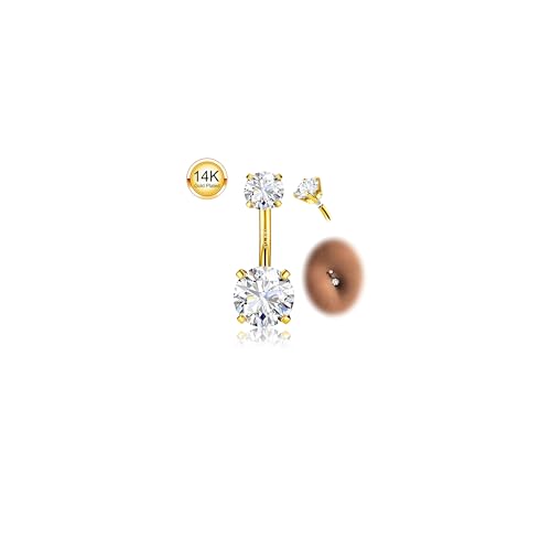 Bauchnabelpiercing Gold Chirurgenstahl Für Damen - Echt Titan Bauchnabelpiercing Silber 925 Runder Zirkonia Bauchnabel Ring 14G Hypoallergener Nabelpiercing Lang 6/8/10/12MM Stablänge Messing-10MM Bauchnabelpiercing Gold Chirurgenstahl Für Damen - Echt Titan Bauchnabelpiercing Silber 925 Runder Zirkonia Bauchnabel Ring 14G Hypoallergener Nabelpiercing Lang 6/8/10/12MM Stablänge Messing-10MM von Morfetto