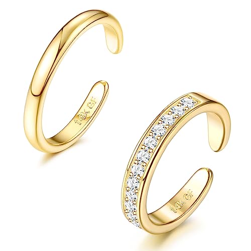 Morfetto 14K Gold Gefüllte Zehenringe für Frauen Einstellbare Offene Kleine Ringe Riesige Band CZ Dreireihige Gold Zehenringe Fußschmuck Gold-2 Stück-cz von Morfetto