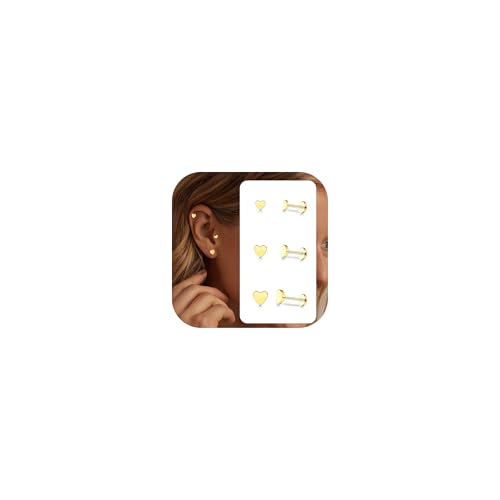 Ohrstecker Gold Piercing Ohr Hypoallergene - Chirurgenstahl Ohrringe Gold Ohrstecker Mit Flacher Rückseite 14K Vergoldeten Helix Piercings Tragus Piercing Goldene Ohrringe Damen 16G Golden&Herz Ohrstecker Gold Piercing Ohr Hypoallergene - Chirurgenstahl Ohrringe Gold Ohrstecker Mit Flacher Rückseite 14K Vergoldeten Helix Piercings Tragus Piercing Goldene Ohrringe Damen 16G Golden&Herz von Morfetto