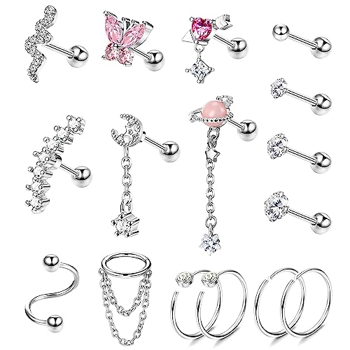 Morfetto Helix Ohrringe 16G Knorpelohrring Chirurgenstahl Helix Piercing Schmuck Muschel Tragus Creolen Knorpel Helix Piercing Schmuck für Frauen Silber von Morfetto