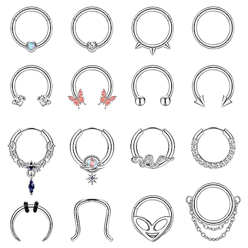 Morfetto 16G Septumringe für Damen Edelstahl Tragus Helix Knorpel Creolen Aufklappbare Nasenringe Hoop Hufeisen Daith Septum Piercing Schmuck Silber 8MM von Morfetto