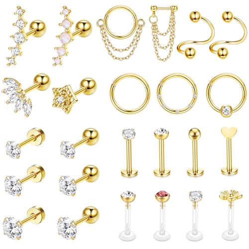 Morfetto 16G Helix Ohrringe Knorpel Ohrstecker Hoop Tragus Ohrstecker Knorpel Helix Piercing Schmuck Vorwärtshelix Ohrringe Hoop Turm Daith Muschel Edelstahl Helix Piercing Schmuck Gold von Morfetto