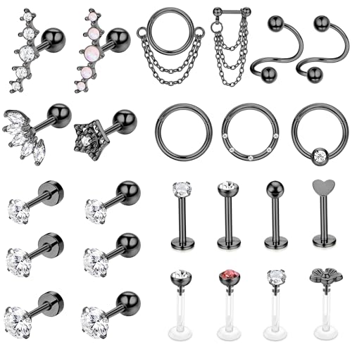 Morfetto 16G Helix Ohrringe Knorpel Ohrstecker Hoop Tragus Ohrstecker Knorpel Helix Piercing Schmuck Vorwärtshelix Ohrringe Hoop Turm Daith Muschel Edelstahl Helix Piercing Schmuck Schwarz von Morfetto