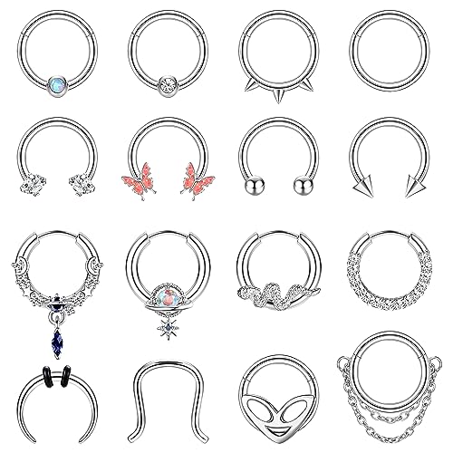 Morfetto 16G Septumringe für Damen Edelstahl Tragus Helix Knorpel Creolen Aufklappbare Nasenringe Hoop Hufeisen Daith Septum Piercing Schmuck Silber 10MM von Morfetto