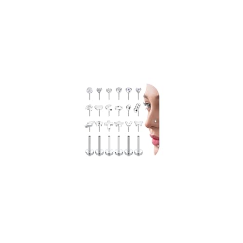 Morfetto 16G fadenlose Push-in-Lippen-Nasenringe für Frauen 316L Edelstahl Flache Rückseite Knorpel Tragus Helix Ohrstecker Nasenring Labret Vorwärts Monroe Piercing Schmuck 8MM von Morfetto