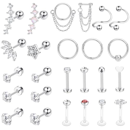 Morfetto 16G Helix Ohrringe Knorpel Ohrstecker Hoop Tragus Ohrstecker Knorpel Helix Piercing Schmuck Vorwärtshelix Ohrringe Hoop Turm Daith Muschel Edelstahl helix Piercing Schmuck Silber von Morfetto