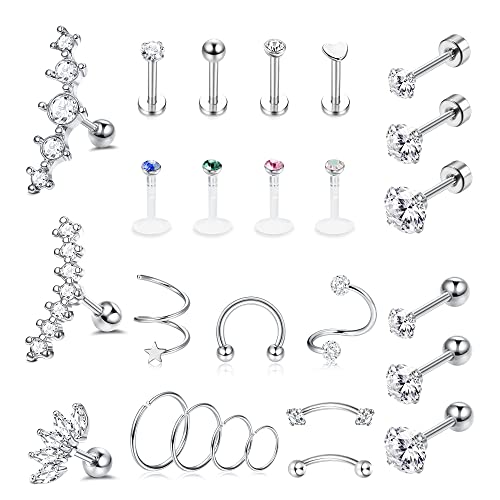 Morfetto 26 Stück Helix Piercing Schmuck Edelstahl Nasenlippenringe Knorpel Conch Monroe Tragus Forward Helix Piercing Flat Back Ohrringe für Frauen von Morfetto