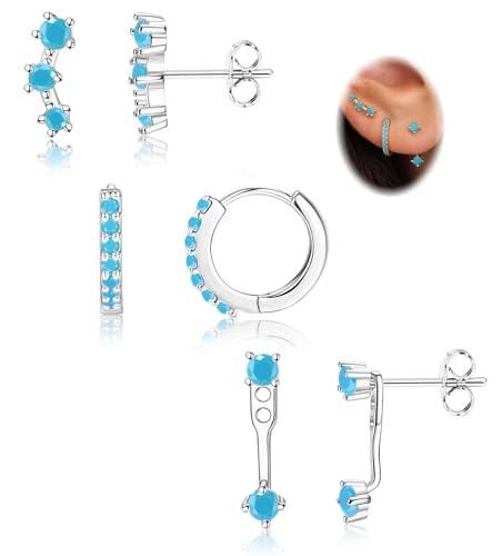 Morfetto Ohrringe Silber 925 Set Für Damen - Hypoallergen Piercing Ohr Creolen Gold Kleine Ohrstecker Silber 925 CZ Ohrstecker Ohrringe Helix Piercings Für Mehrere Ohrlöcher,Königsblau CZ von Morfetto