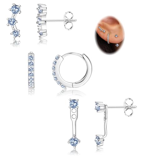 Morfetto Ohrringe Silber 925 Set Für Damen - Hypoallergen Piercing Ohr Creolen Gold Kleine Ohrstecker Silber 925 Stapelbar CZ Ohrstecker Ohrringe Helix Piercings Für Mehrere Ohrlöcher,Hellblau CZ von Morfetto