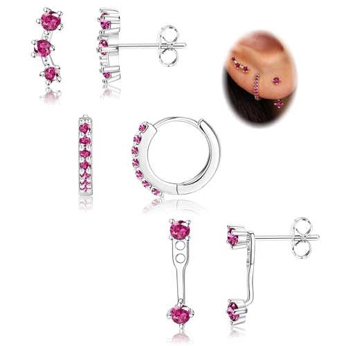 Ohrringe Silber 925 Set Für Damen - Hypoallergen Piercing Ohr Creolen Gold Kleine Ohrstecker Silber 925 Stapelbar CZ Ohrstecker Ohrringe Helix Piercings Für Mehrere Ohrlöcher,Rosa CZ von Morfetto