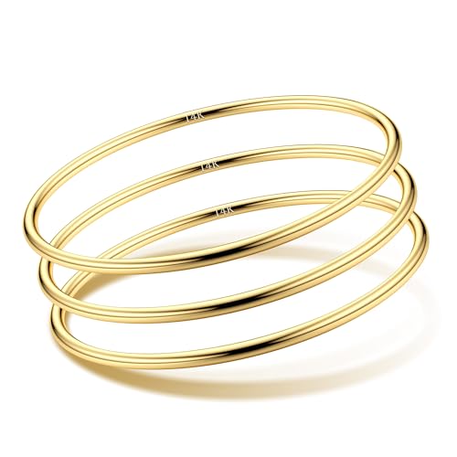 Morfetto 3mm 14K Gold Armreifen für Damen Armreif Set Edelstahl stapelbares glänzendes dünnes rundes Armreif G-7.8inch Morfetto 3mm 14K Gold Armreifen für Damen Armreif Set Edelstahl stapelbares glänzendes dünnes rundes Armreif G-7.8inch von Morfetto