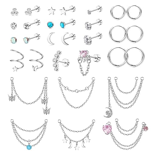Morfetto Edelstahl Knorpel Ohrringe Set CZ Mond Stern Herz Schmetterling Flatback Helix Ohrstecker Kleine Huggie Creolen Kette Baumeln Tragus Knorpel Helix Piercing Schmuck 20G Silber Morfetto Edelstahl Knorpel Ohrringe Set CZ Mond Stern Herz Schmetterling Flatback Helix Ohrstecker Kleine Huggie Creolen Kette Baumeln Tragus Knorpel Helix Piercing Schmuck 20G Silber von Morfetto