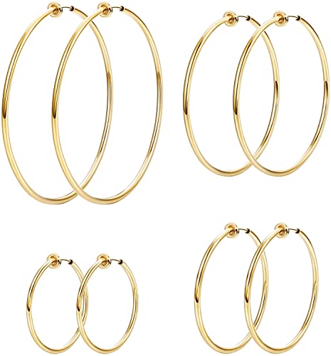 Morfetto 4 Paar Ohrclips Damen Ohne Ohrlöcher Edelstahl Creolen Clip Ohrringe für Damen Fake Ohrring Ohrclips Gold Klipp Fake Piercing Ohr 30/40/50/60mm von Morfetto