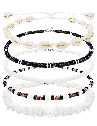 Morfetto Weiße Puka Muschel Halskette - Männer & Frauen Strand & Surfer Hawaiian Pookah Shells Choker 16Inch von Morfetto