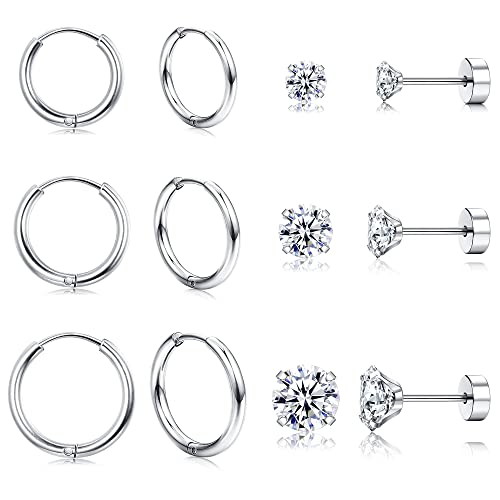 Morfetto Ohrringe Sets für mehrere Piercings Leichte 14 Karat vergoldete kleine Huggie Creolen Flache Rückseite Winzige Kugel CZ Ohrstecker Knorpelreifen Muschel Helix Piercing Silber von Morfetto