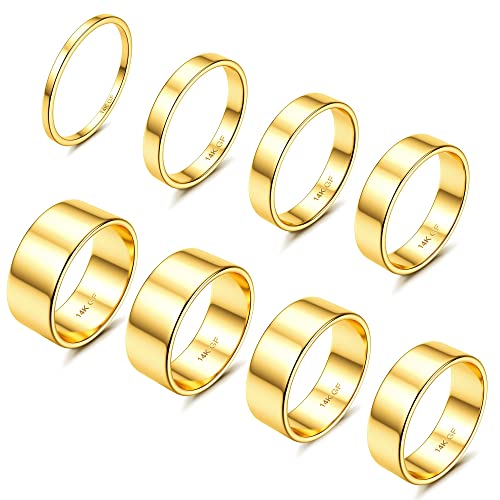 Morfetto 8 Stück 14 Karat Gold gefüllte Ringe Edelstahl Stapelringe für Frauen Mädchen Statement Bands Einfacher Fingerring Dünner Goldring Set 10 Flach von Morfetto