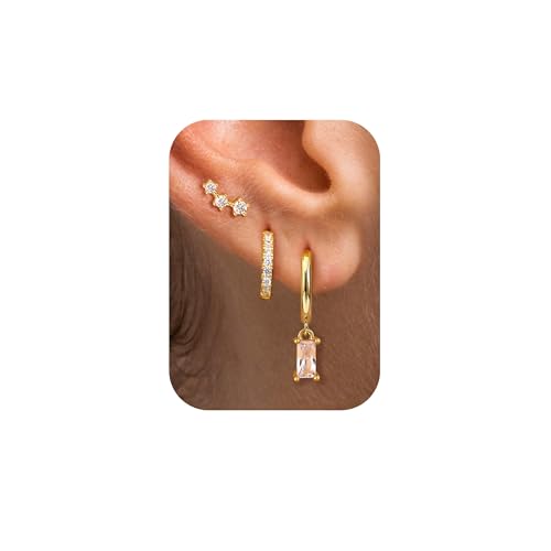 Morfetto 3 Paar Ohrringe Gold Wasserfest Creolen Set - Ohrstecker Silber 925 Damen Klein Piercing Ohr Helix Gold Ohrringe für Mehrere Ohrlöcher Tragus Piercings I von Morfetto