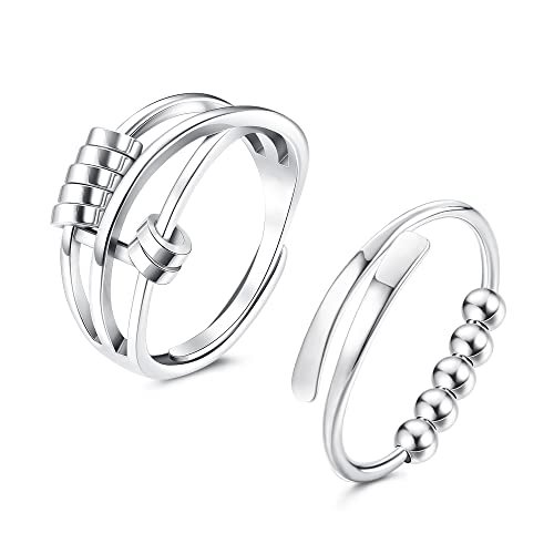 Morfetto 2 Stück Anti-Angst-Ring für Frauen Männer Verstellbare Zappelringe Offene Perlen-Daumenringe für Männer Band Stressabbau Spinner Ring Morfetto 2 Stück Anti-Angst-Ring für Frauen Männer Verstellbare Zappelringe Offene Perlen-Daumenringe für Männer Band Stressabbau Spinner Ring von Morfetto