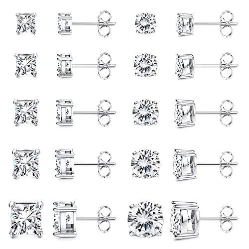 Morfetto 12 Paar 20G Edelstahl Ohrstecker Piercing Zirkonia Langhantel Ohrstecker Set Schraube Flache Rückseite Ohrringe für Frauen Silber von Morfetto