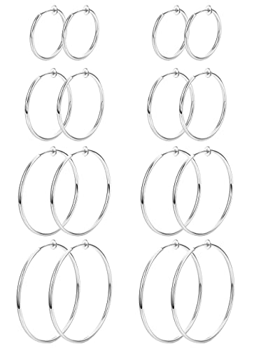 Morfetto 8 Paar Clip-On-Creolen Edelstahl-Clip-On-Ohrringe für Frauen Gefälschte Creolen Frühlings für nicht durchbohrte Ohren Silber von Morfetto