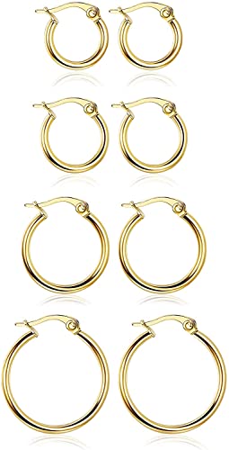 Morfetto Edelstahl Abgerundete Kleine Creolen Set für Damen Niedliche Huggie Ohrringe Nickelfrei 10MM-20MM Gold von Morfetto