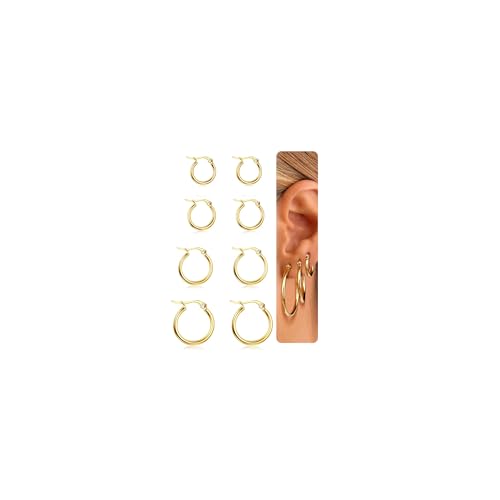 Morfetto Edelstahl Abgerundete Kleine Creolen Set für Damen Niedliche Huggie Ohrringe Nickelfrei 10MM-20MM Gold von Morfetto