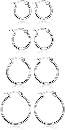 Morfetto Edelstahl Abgerundete Kleine Creolen Set für Damen Niedliche Huggie Ohrringe Nickelfrei 10MM-20MM Silber von Morfetto