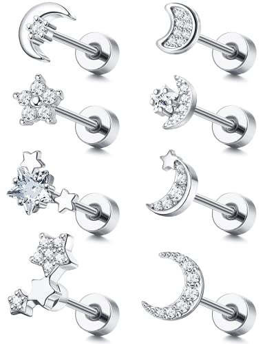 Morfetto Mond und Stern flache Rückseite Knorpelohrringe 20G süße Ohrringe Helix Tragus Piercing Schmuck Silber Morfetto Mond und Stern flache Rückseite Knorpelohrringe 20G süße Ohrringe Helix Tragus Piercing Schmuck Silber von Morfetto