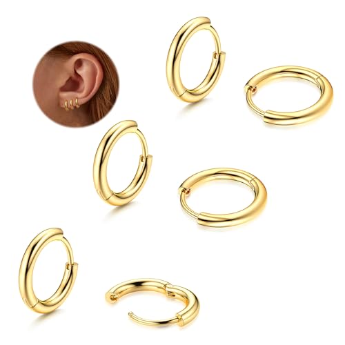 Morfetto F136 Titan Creolen 14 Karat Vergoldete Kleine Creolen Mini Huggie Ohrringe für Frauen Hypoallergene Titan Ohrringe Gold 8MM von Morfetto