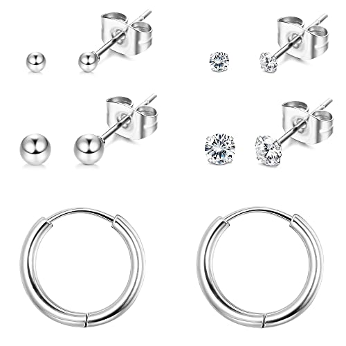 Morfetto G23 Titan Ohrringe Set für Mehrere Piercing Hypoallergene Ohrringe 2mm 3mm CZ Kugel Ohrstecker Set Silber von Morfetto