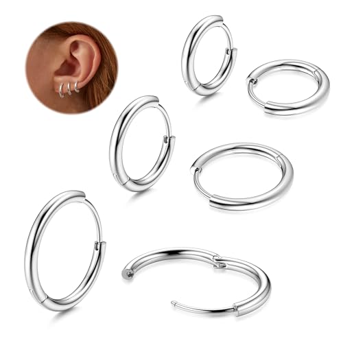 Morfetto F136 Titan Creolen 14 Karat Vergoldete Kleine Creolen Mini Huggie Ohrringe für Frauen Hypoallergene Titan Ohrringe Silber 8MM von Morfetto