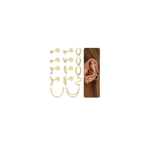 12 Stück Helix Piercings Gold Chirurgenstahl Ohrringe Medizinische Ohrstecker Ohrringe Klein Creolen CZ Blume Knorpel Piercing Ohr Set Rook Helix Tragus Conch Piercing 16G Gold CZ von Morfetto