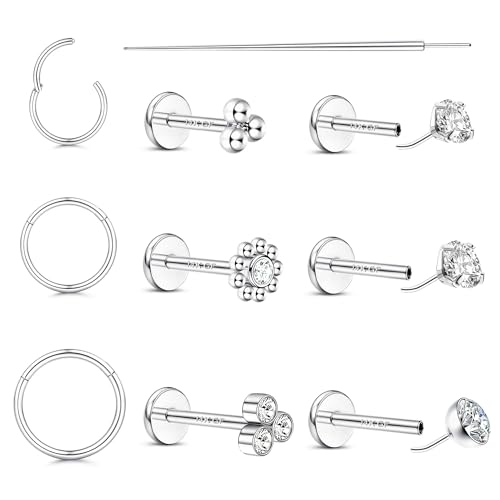 Morfetto Hypoallergen Helix Piercings Tragus Labret Piercing Gold - Chirurgenstahl Piercing Ohr Nasenring Nasenpiercing Stecker Silber Lippenpiercing 20G Medusa Conch Piercing 6/8/10mm Silver 2CZ von Morfetto