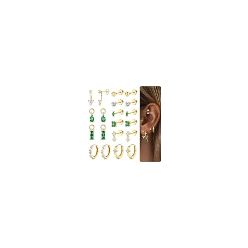 Hypoallergene Ohrringe Gold Silber Set - 316L Chirurgenstahl Flatback Medizinische Ohrstecker Für Damen,14K Vergoldet Zirkonia Ohrringe Creolen Für Mehrfach Piercing Knorpel Helix Tragus Conch GG von Morfetto