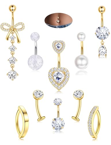 Morfetto Hypoallergener Bauchnabelring aus chirurgischem Edelstahl, zierlicher baumelnder Bauchnabelpiercing-Schmuck, Zirkonia, Schleife, Herz, Kugel, Perle, Clicker-Piercings für Frauen Gold Morfetto Hypoallergener Bauchnabelring aus chirurgischem Edelstahl, zierlicher baumelnder Bauchnabelpiercing-Schmuck, Zirkonia, Schleife, Herz, Kugel, Perle, Clicker-Piercings für Frauen Gold von Morfetto