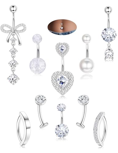 Morfetto Hypoallergener Bauchnabelring aus chirurgischem Edelstahl, zierlicher baumelnder Bauchnabelpiercing-Schmuck, Zirkonia, Schleife, Herz, Kugel, Perle, Clicker-Piercings für Frauen Silver Morfetto Hypoallergener Bauchnabelring aus chirurgischem Edelstahl, zierlicher baumelnder Bauchnabelpiercing-Schmuck, Zirkonia, Schleife, Herz, Kugel, Perle, Clicker-Piercings für Frauen Silver von Morfetto