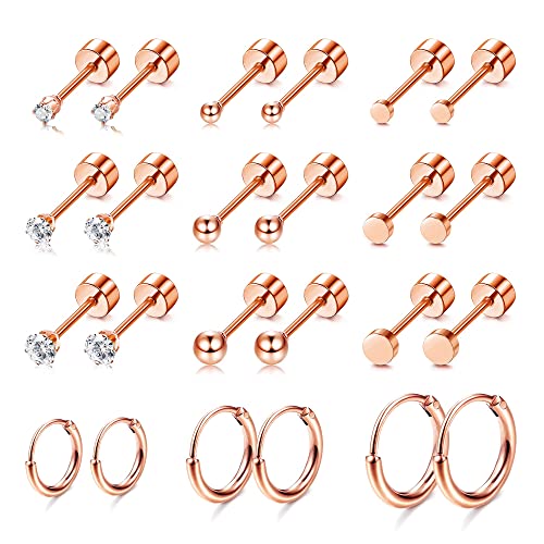 Morfetto 12 Paar Ohrringe Gold Set, Ohrstecker Chirurgenstahl 14K Vergoldet,Hypoallergene Helix Piercings Ohrstecker,Tragus Knorpel Medizinische Ohrpiercing Ohrringe für Damen Herren RoseGolden Morfetto 12 Paar Ohrringe Gold Set, Ohrstecker Chirurgenstahl 14K Vergoldet,Hypoallergene Helix Piercings Ohrstecker,Tragus Knorpel Medizinische Ohrpiercing Ohrringe für Damen Herren RoseGolden von Morfetto