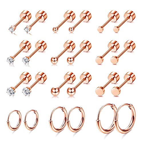 Morfetto Kleine Tiny Ohrstecker Creolen Gold Ohrstecker Edelstahl Ohrring Sets für Mehrere Piercing Knorpel Creolen RoseGolden von Morfetto