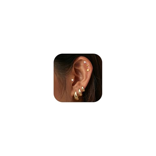 Morfetto 7 Paar Ohrringe Gold Set- Hypoallergene Creolen Gold Medizinische Ohrstecker Knorpel Helix Piercings Chirurgenstahl Leichte Kleine Goldene Ohrringe für Damen von Morfetto