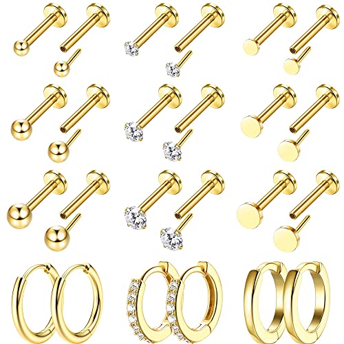 Morfetto 12 Paar winzige Ohrstecker 18 Karat vergoldeter Edelstahlohrring Sets für mehrere Piercings Kleine fadenlose flache Rückenohrringe Knorpel-Creolen Gold A Morfetto 12 Paar winzige Ohrstecker 18 Karat vergoldeter Edelstahlohrring Sets für mehrere Piercings Kleine fadenlose flache Rückenohrringe Knorpel-Creolen Gold A von Morfetto