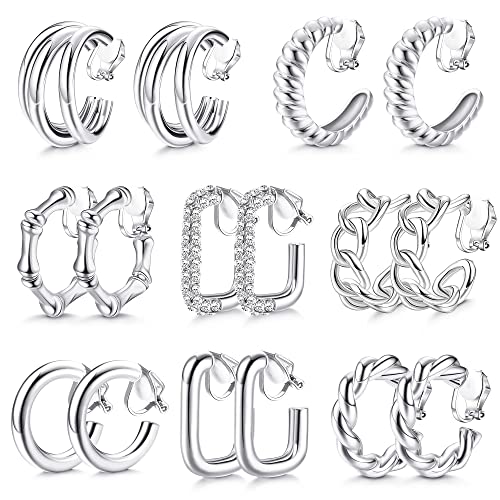 Morfetto Gold Clip-Auf Creolen für Frauen - Mode Ohrringe, Twist Runde Geometrische Klobige Creolen, Kein Piercing, Gefälschte Ohrringe, Silber von Morfetto
