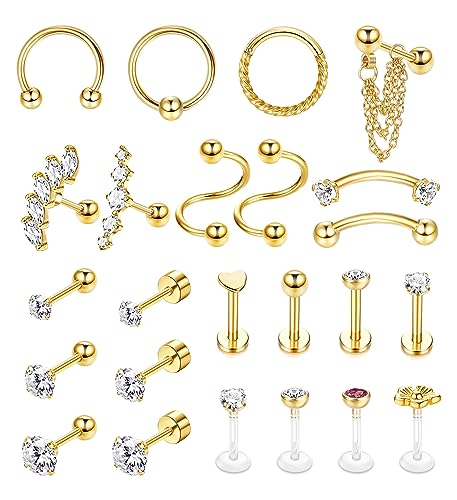 Morfetto 16G Helix Piercing Schmuck Edelstahl Tragus Knorpel Ohrringe Septum Lippen Nasenringe Flache Rückseite Ohrringe für Frauen Muschel Vorwärts Helix Piercing Gold von Morfetto