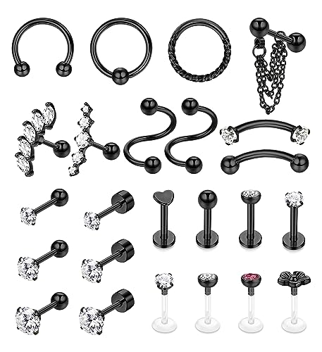 Morfetto 16G Helix Piercing Schmuck Edelstahl Tragus Knorpel Ohrringe Septum Lippen Nasenringe Flache Rückseite Ohrringe für Frauen Muschel Vorwärts Helix Piercing Schwarz von Morfetto