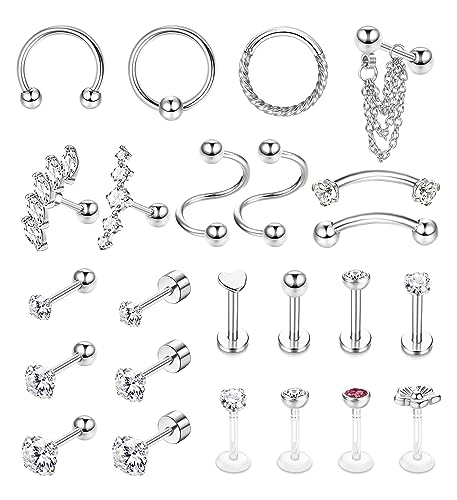 Morfetto 16G Helix Piercing Schmuck Edelstahl Tragus Knorpel Ohrringe Septum Lippen Nasenringe Flache Rückseite Ohrringe für Frauen Muschel Vorwärts Helix Piercing Silber von Morfetto