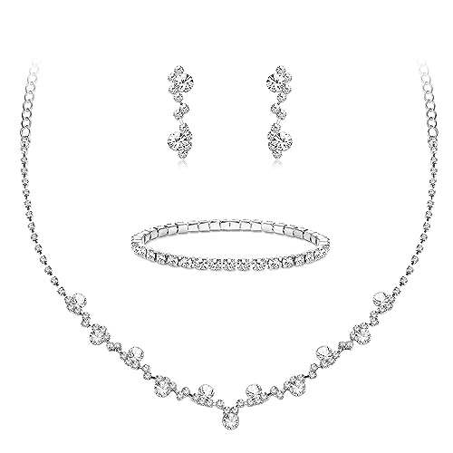 Morfetto Silber Brautschmuck Set Strass Halskette Armband Baumeln Ohrringe für Braut Brautjungfer CZ Anhänger Kristall Hochzeit Prom Schmuck Zubehör für Frauen B Morfetto Silber Brautschmuck Set Strass Halskette Armband Baumeln Ohrringe für Braut Brautjungfer CZ Anhänger Kristall Hochzeit Prom Schmuck Zubehör für Frauen B von Morfetto