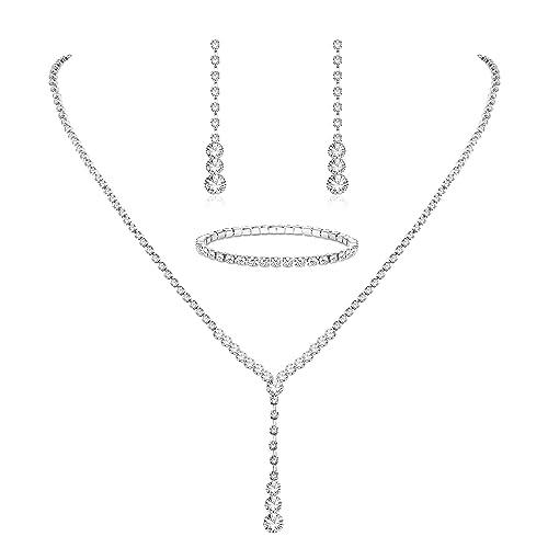 Morfetto Silber Brautschmuck Set Strass Halskette Armband Baumeln Ohrringe für Braut Brautjungfer CZ Anhänger Kristall Hochzeit Prom Schmuck Zubehör für Frauen C Morfetto Silber Brautschmuck Set Strass Halskette Armband Baumeln Ohrringe für Braut Brautjungfer CZ Anhänger Kristall Hochzeit Prom Schmuck Zubehör für Frauen C von Morfetto