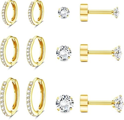 Morfetto 14K Knorpelohrringe mit flacher Rückseite Set für mehrere Piercing Silber Gold Ohrringe Set Knorpelband Ohrstecker Gold 8/10/12MM von Morfetto